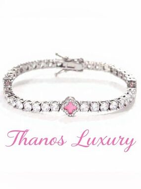 Pink Silver Tennis Bracelet &watch set